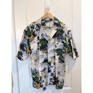 Bluewater Wear Mens XL Tropical Sailboat Palm Tree Hawaiian Shirt Made in USA